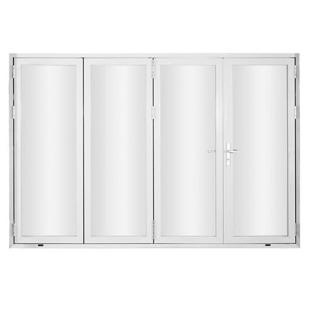 KaMic 120" inch 4 Panels Aluminum Folding Door In White, One Door Swing Out & Three Door Folded