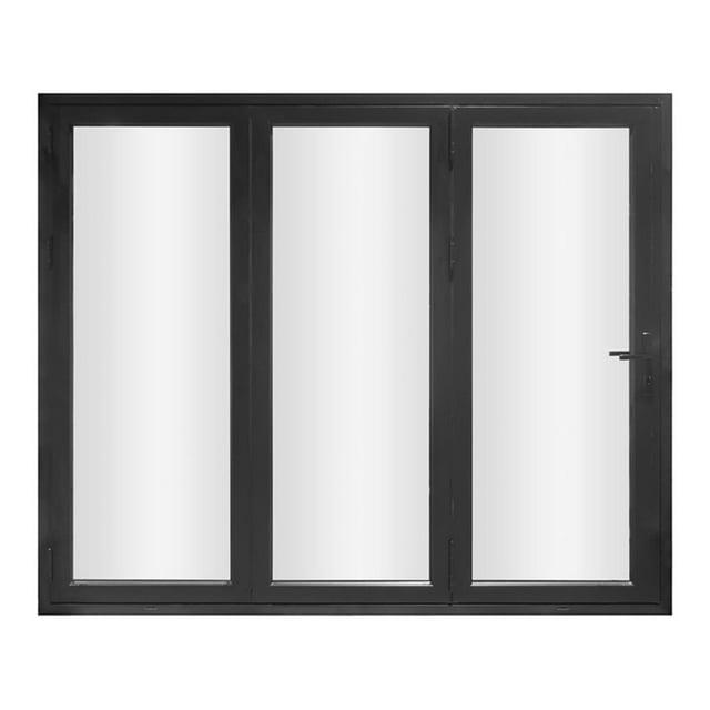 KaMic KaMic 96" inch - 3 Panels Glass Aluminum Folding Door In Black