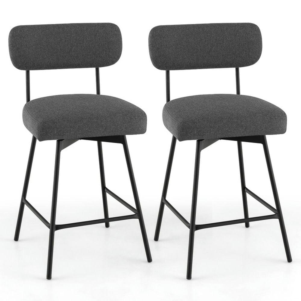 Gray Adjustable Swivel Metal Bar Stools with Upholstered Seats