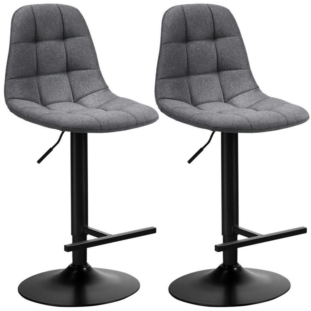 Gray Adjustable Swivel Bar Stools with Linen Upholstery