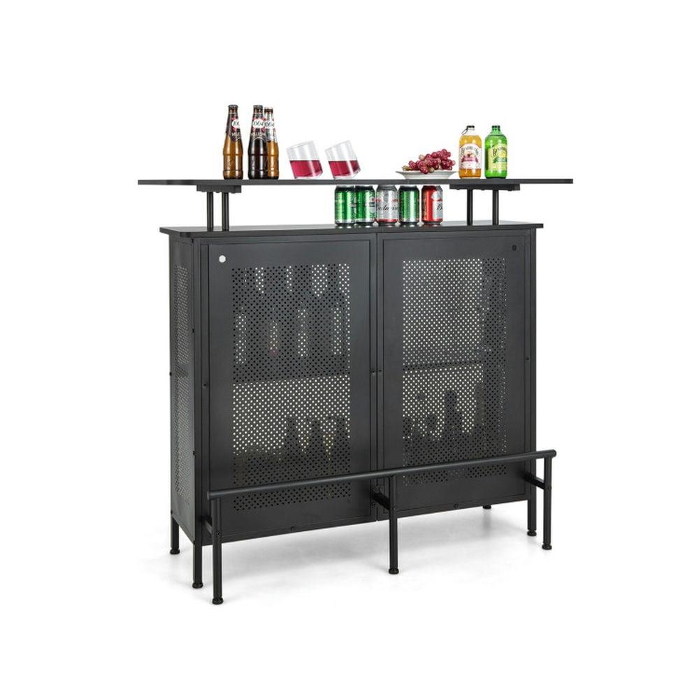 Costway 4-Tier Metal Home Bar Unit Liquor Bar Table with Storage Shelves & 6 Glass Holders