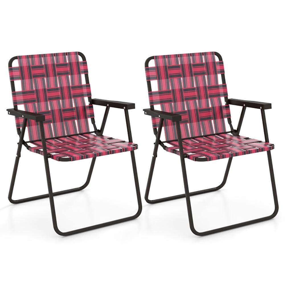 Tangkula Set of 2 Patio Folding Web Chair Set Portable Beach Camping Chair Red