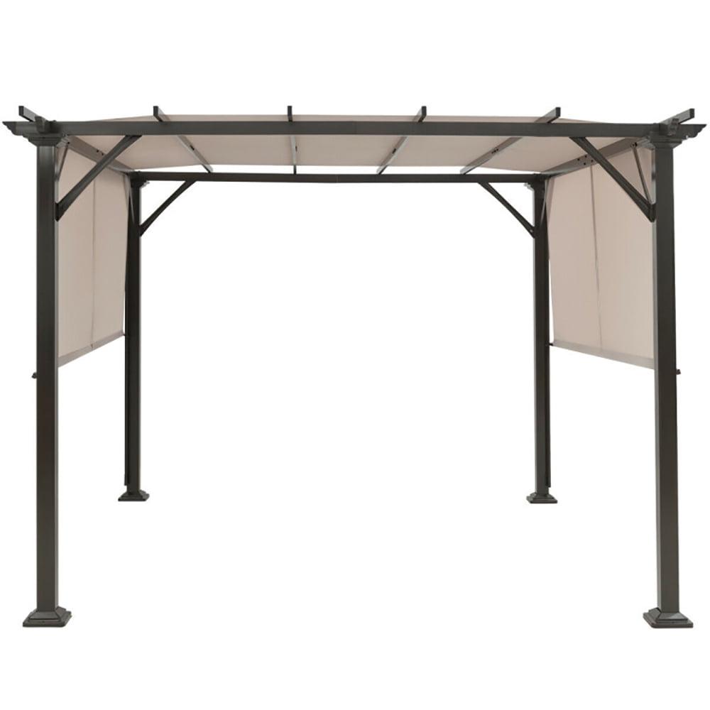 Beige 10' x 10' Metal Frame Patio Gazebo with Retractable Canopy