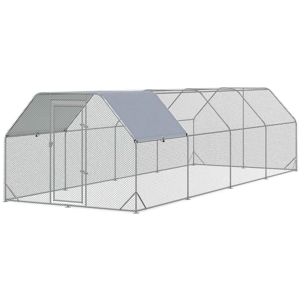 PawHut Metal Chicken Coop Run with Cover, Walk-In Outdoor Pen, Fence Cage Hen House for Yard, 24.9' x 9.2' x 6.4'