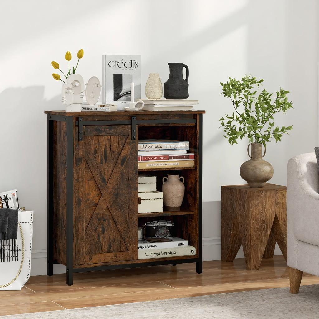 Kepooman Sideboard Cabinet Buffet Cabinet, 32 Inch Farmhouse Sideboard Buffet Cabinet with Sliding Barn Door and Adjustable Shelves-Rustic Brown