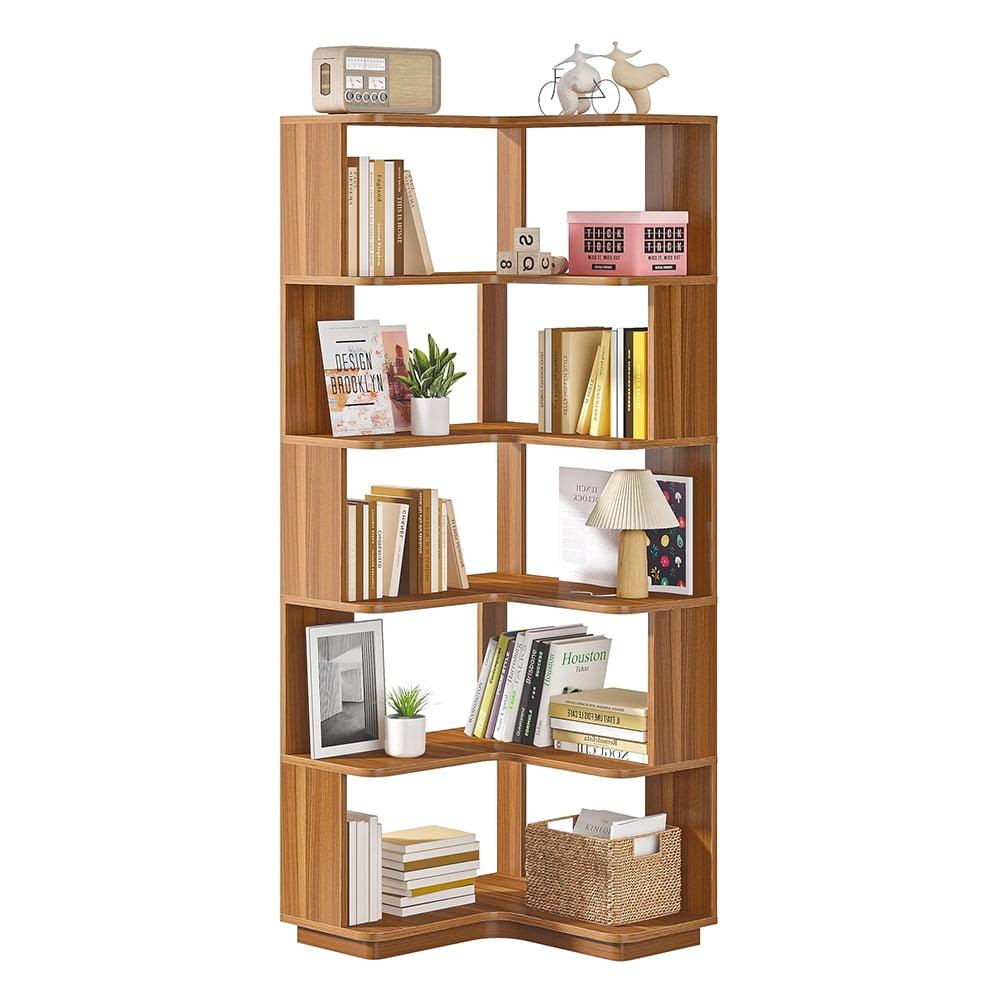 LITTLE TREE 64.96" 6 Tier Corner Bookshelf Walnut
