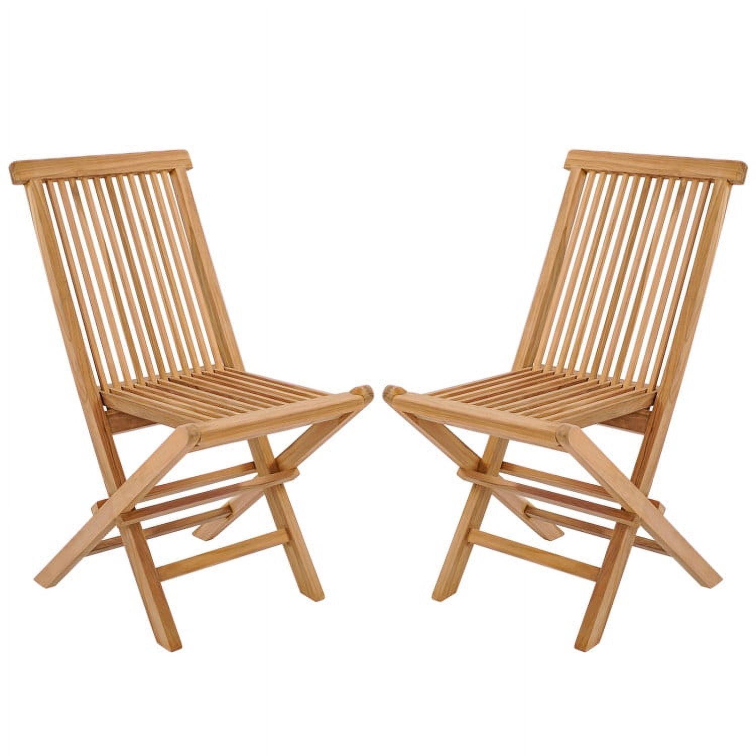 Costway 2 PCS Patio Folding Chair Indonesia Teak High Back Dining Slatted Seat Portable Outdoor