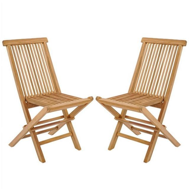 Costway 2 PCS Patio Folding Chair Indonesia Teak High Back Dining Slatted Seat Portable Outdoor