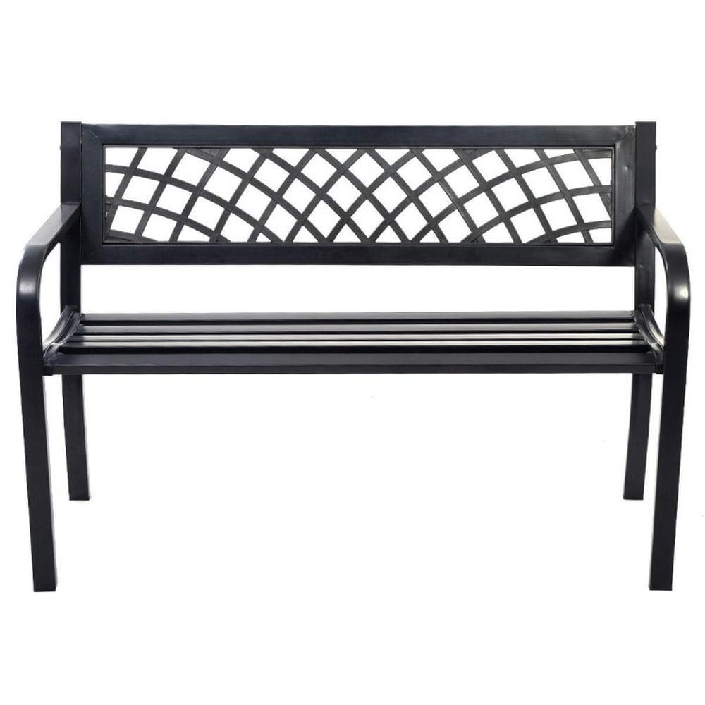 Black Steel Outdoor Bench with Mesh Backrest