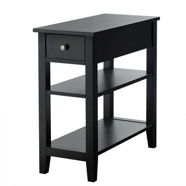 3Tier Nightstand Bedside Table Sofa Side End Table w/Double Shelves Drawer Black