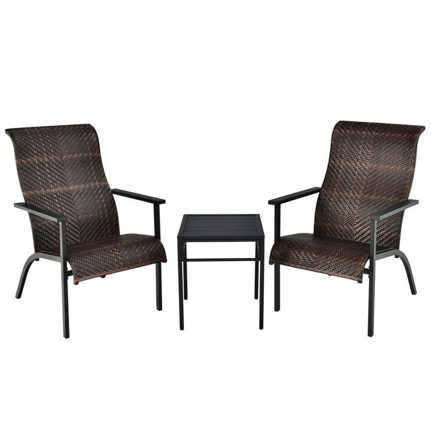 Brown PE Rattan and Steel 3-Piece Outdoor Bistro Set