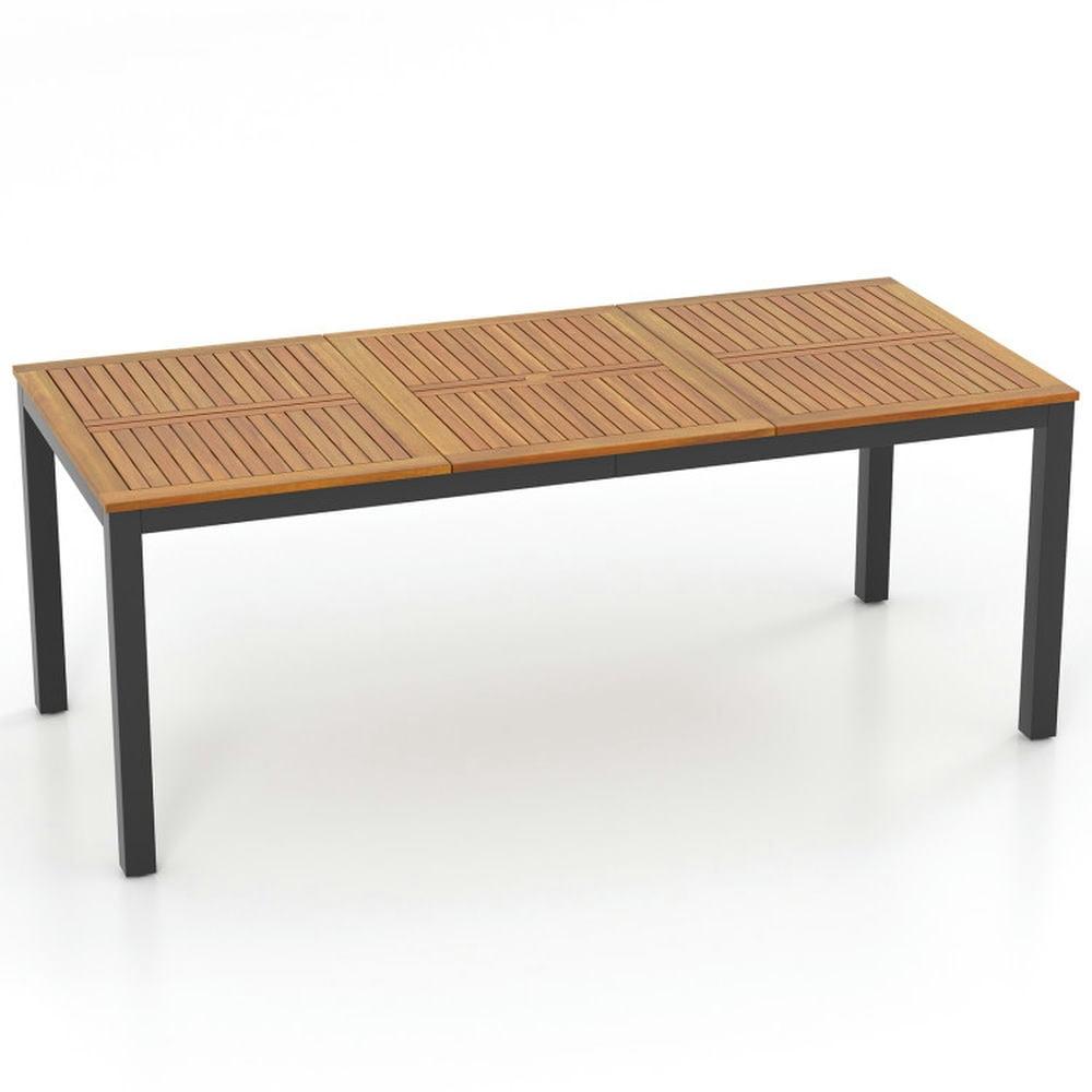 Costway 79" Acacia Wood Patio Table 8-Person Outdoor Dining Table with Umbrella Hole