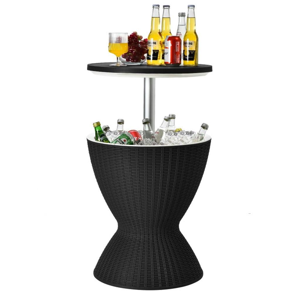 Costway 8 Gallon 3 in 1 Patio Rattan Cooler Bar Table Adjust Ice Bucket Black