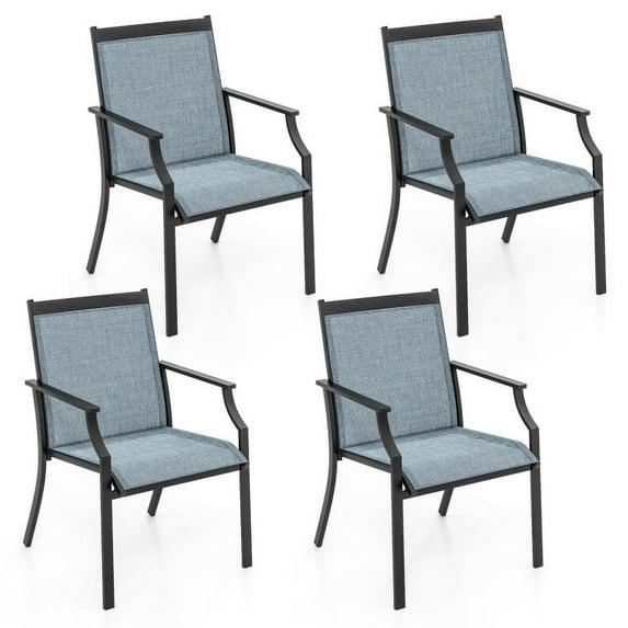 Kadyn Patio Furniture Set, 4 Piece Patio Dining Chairs Large Outdoor Chairs with Breathable Seat and Metal Frame-Blue, Patio Bistro Set, All-Weather Wicker Conversation Set