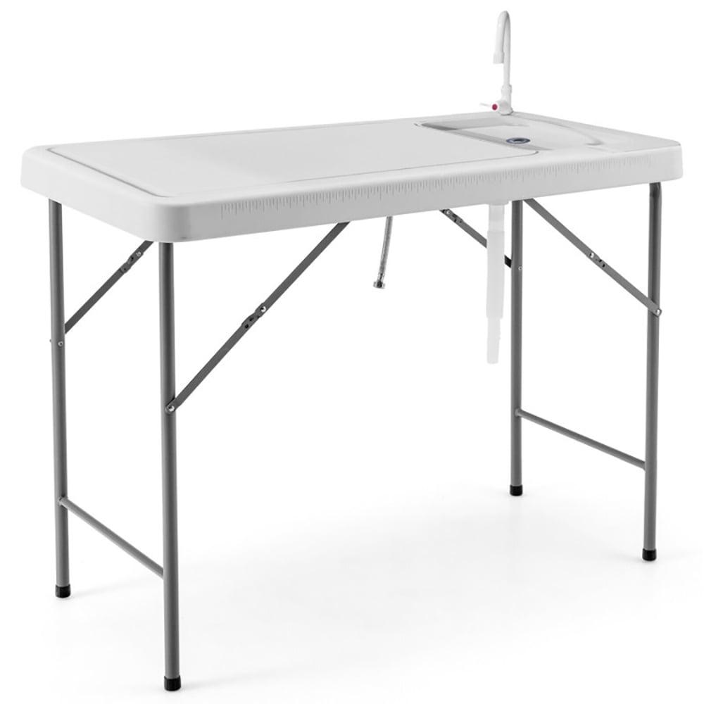 White Folding Fish Cleaning Table with Sink and Faucet