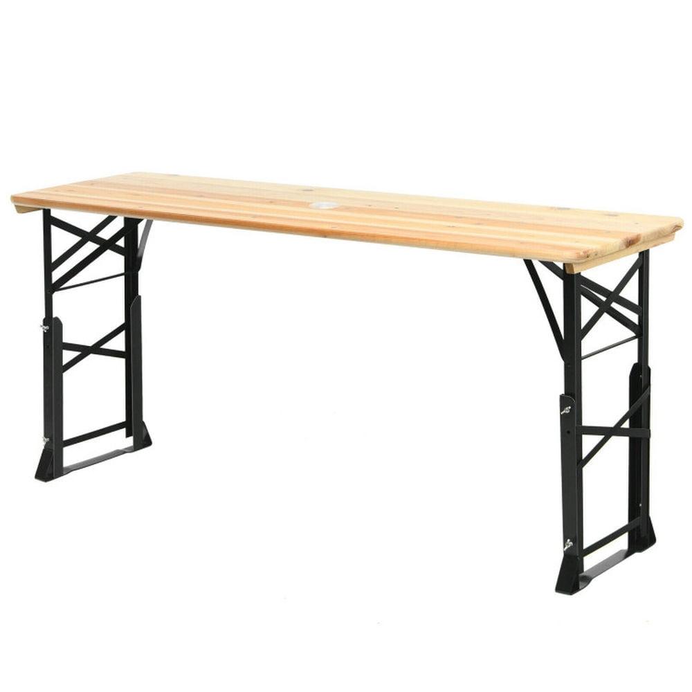 Costway 66.5" Outdoor Folding Wood Picnic Table Height Adjustable Metal Frame