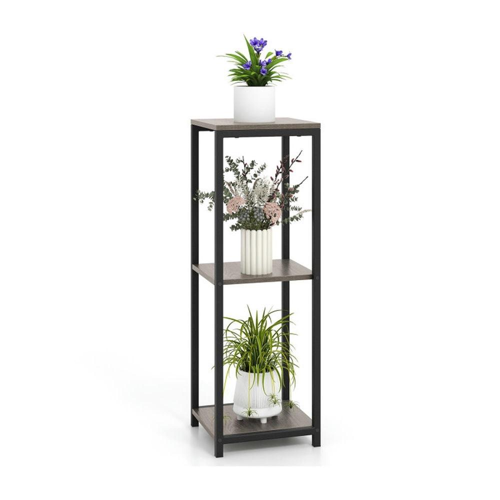 Kadyn Plant Stand, Plants Shelf, Plant Flower Holder, 3-Tier Tall Metal Plant Stand Corner Plant Holder with Anti-tipping Device-Black & Gray