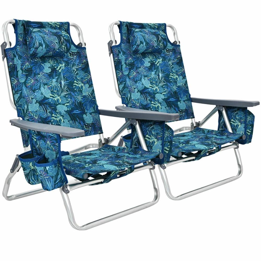 Topcobe 2-Pack Folding Backpack Beach Chair 5-Position Outdoor Reclining Chairs with Pillow, Foldable Outdoor Patio Chair for Deck, Backyard, Navy