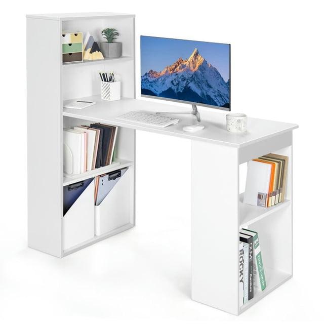 Costway Computer Desk Writing  Workstation Office w/6-Tier Storage Shelves White