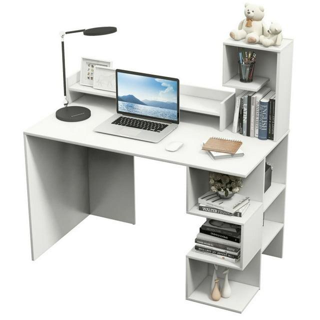 Gymax 48'' Modern Computer Desk Home Office Workstation w/ Hutch & Storage Shelves White