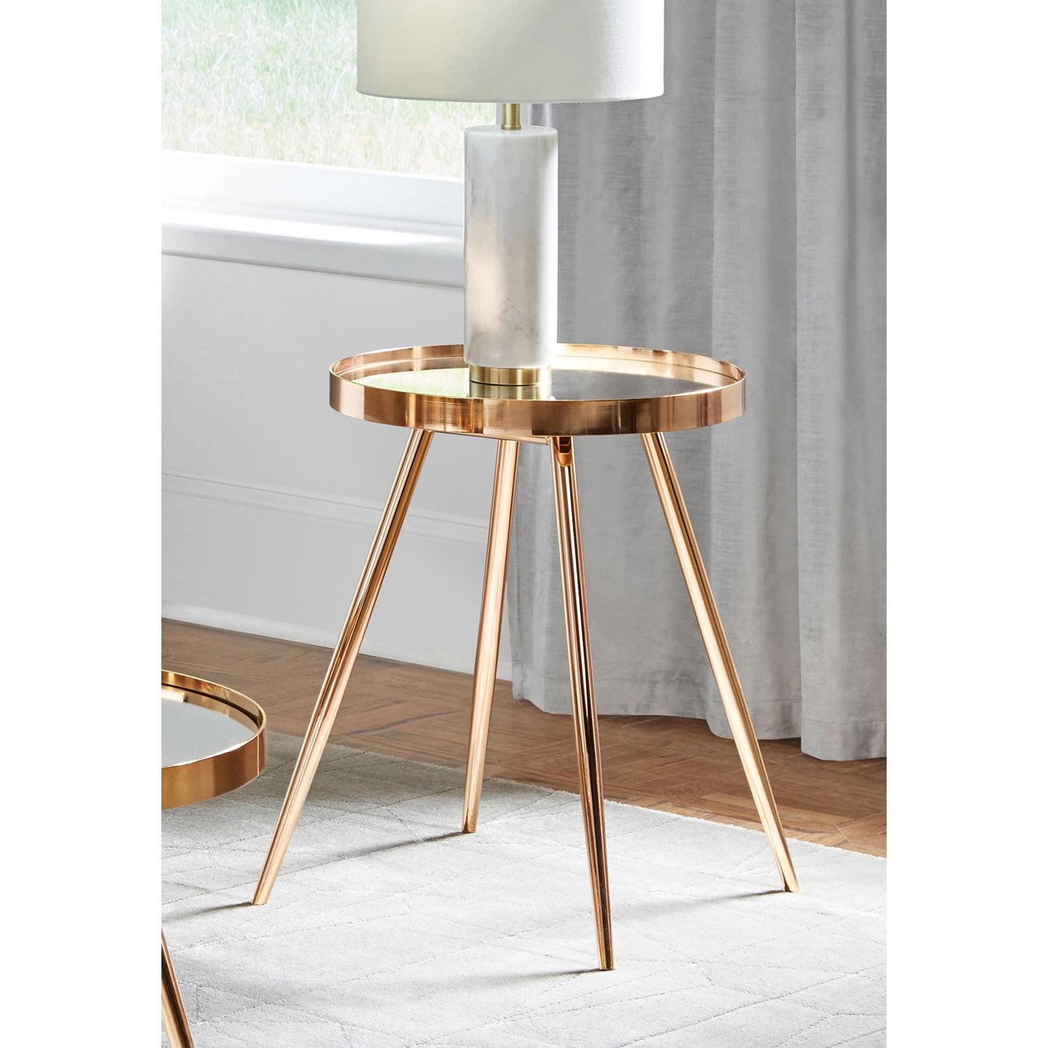 Kaelyn Gold Round Metal Mirrored End Table