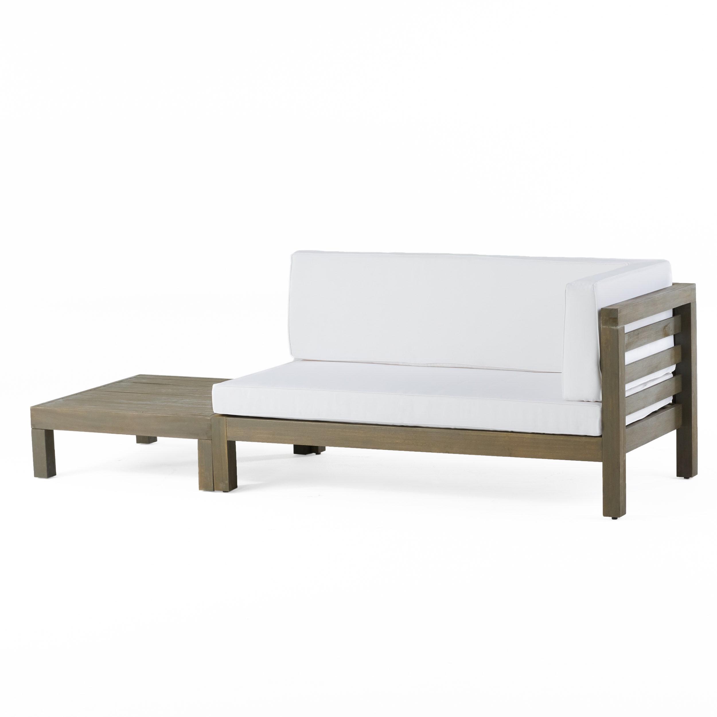 Modern Acacia Wood 2-Piece Outdoor Loveseat and Coffee Table Set, Gray and White