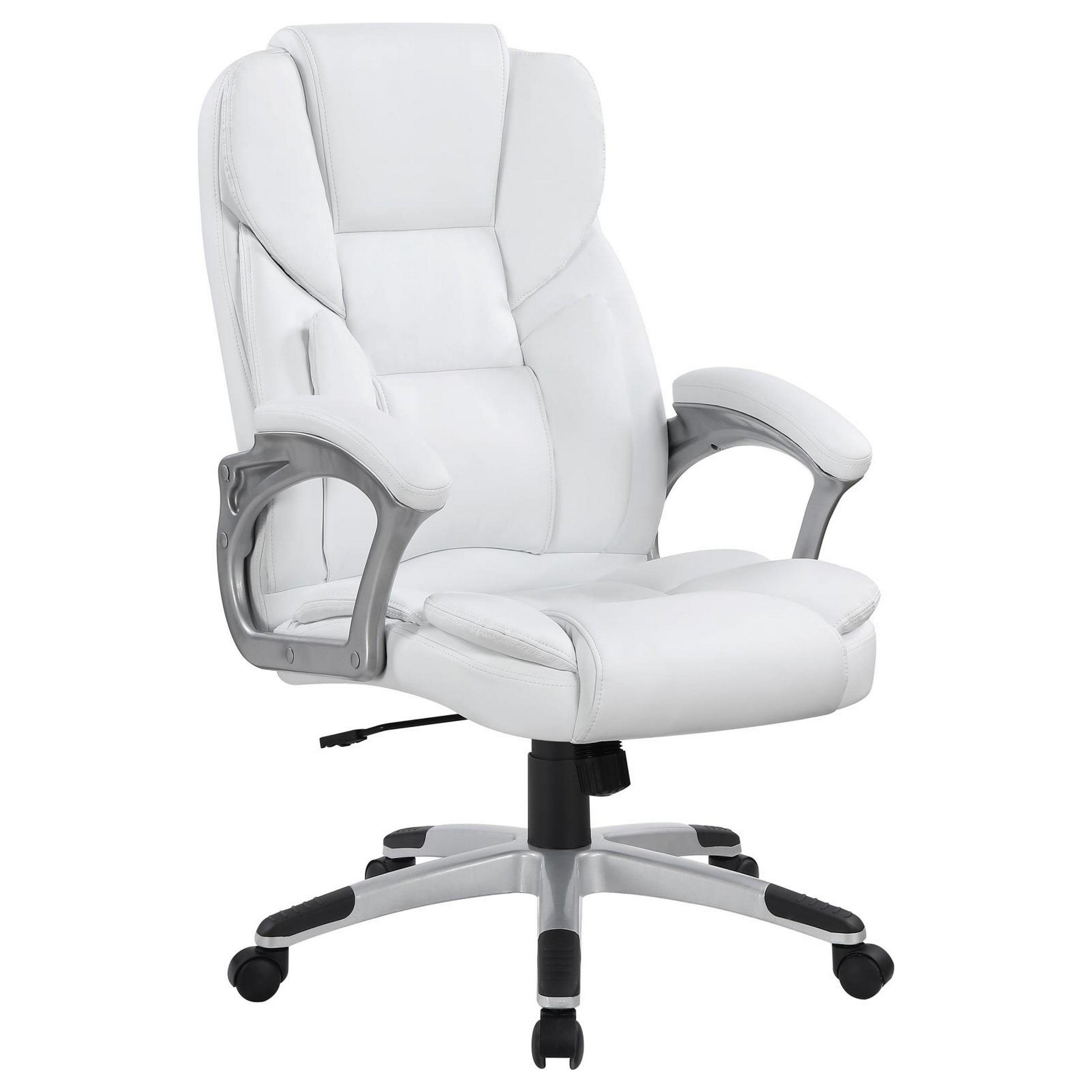 Transitional High-Back Swivel Executive Chair in White Faux Leather