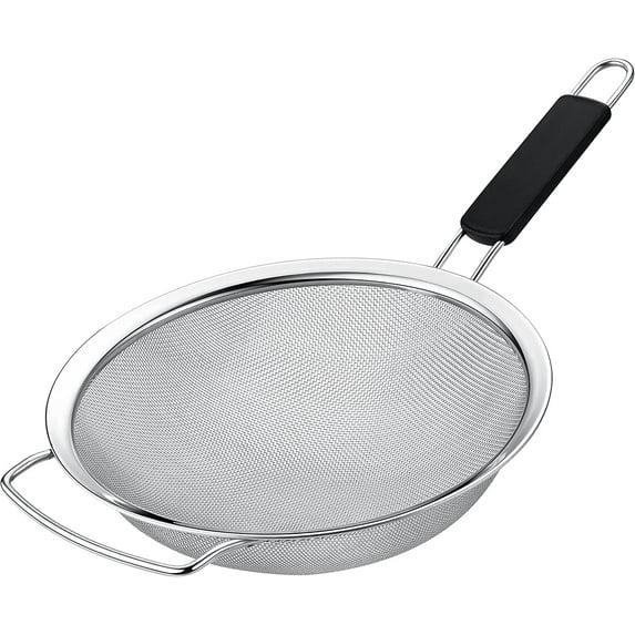 Kafoor 9" Large Fine Mesh Strainer with Thermo Plastic Rubber Handle - Sieve Fine Mesh Stainless Steel - Ideal to Strain Pasta, Quinoa and Rice.