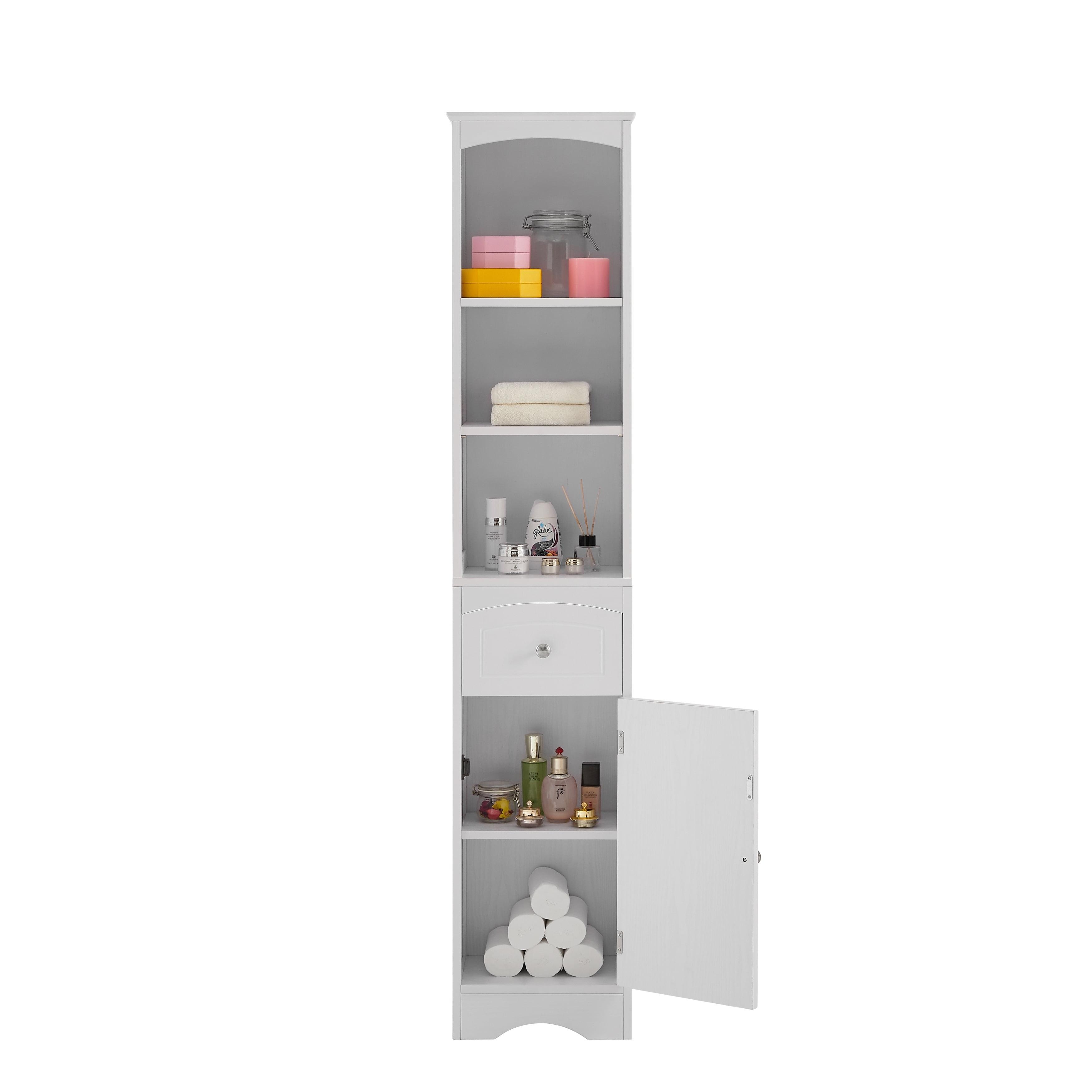 White Tall Freestanding Bathroom Cabinet with Adjustable Shelves