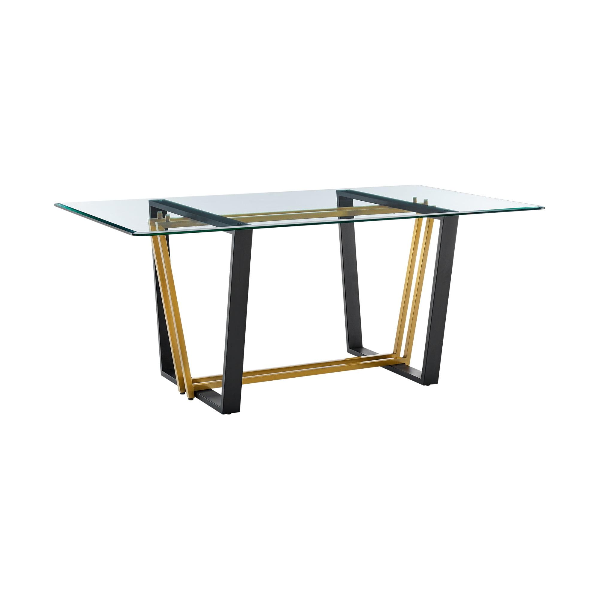 Armen Living Kai Rectangular Stainless Steel and Base with Glass Tabletop Dining Table Gold/Black
