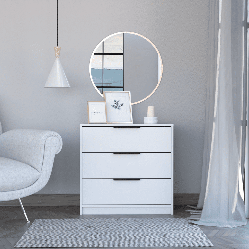 Canddidliike Nightstand, 3 Drawers Solid Wood Bedside Table for Living Room/Bedroom, White