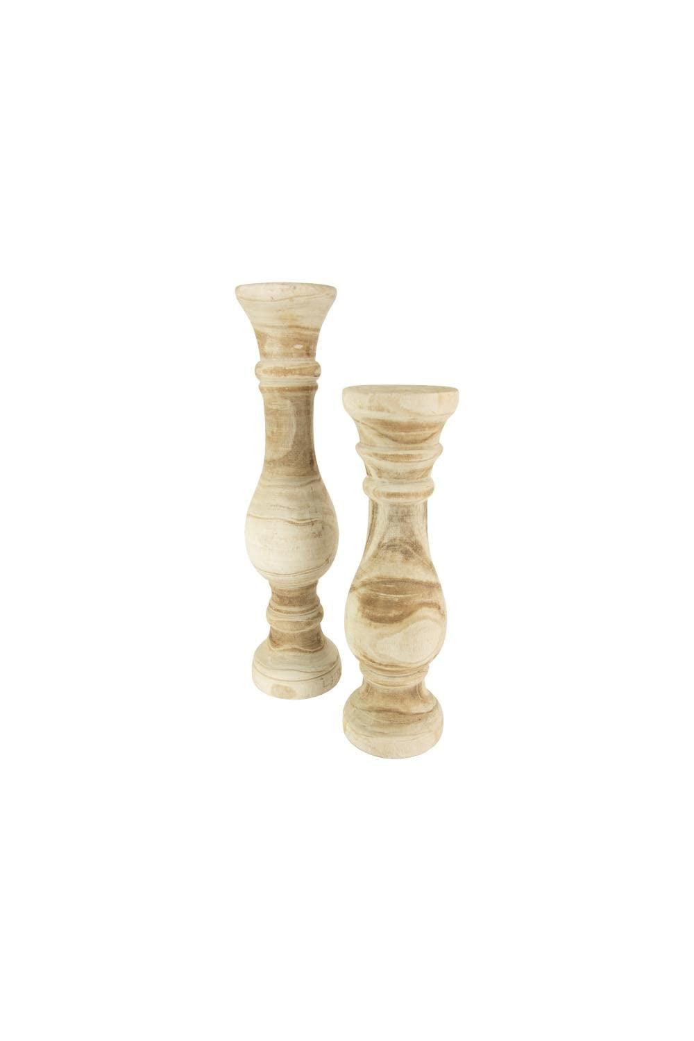Kalalou Hand Carved Wooden Candle Stands, Set of 2