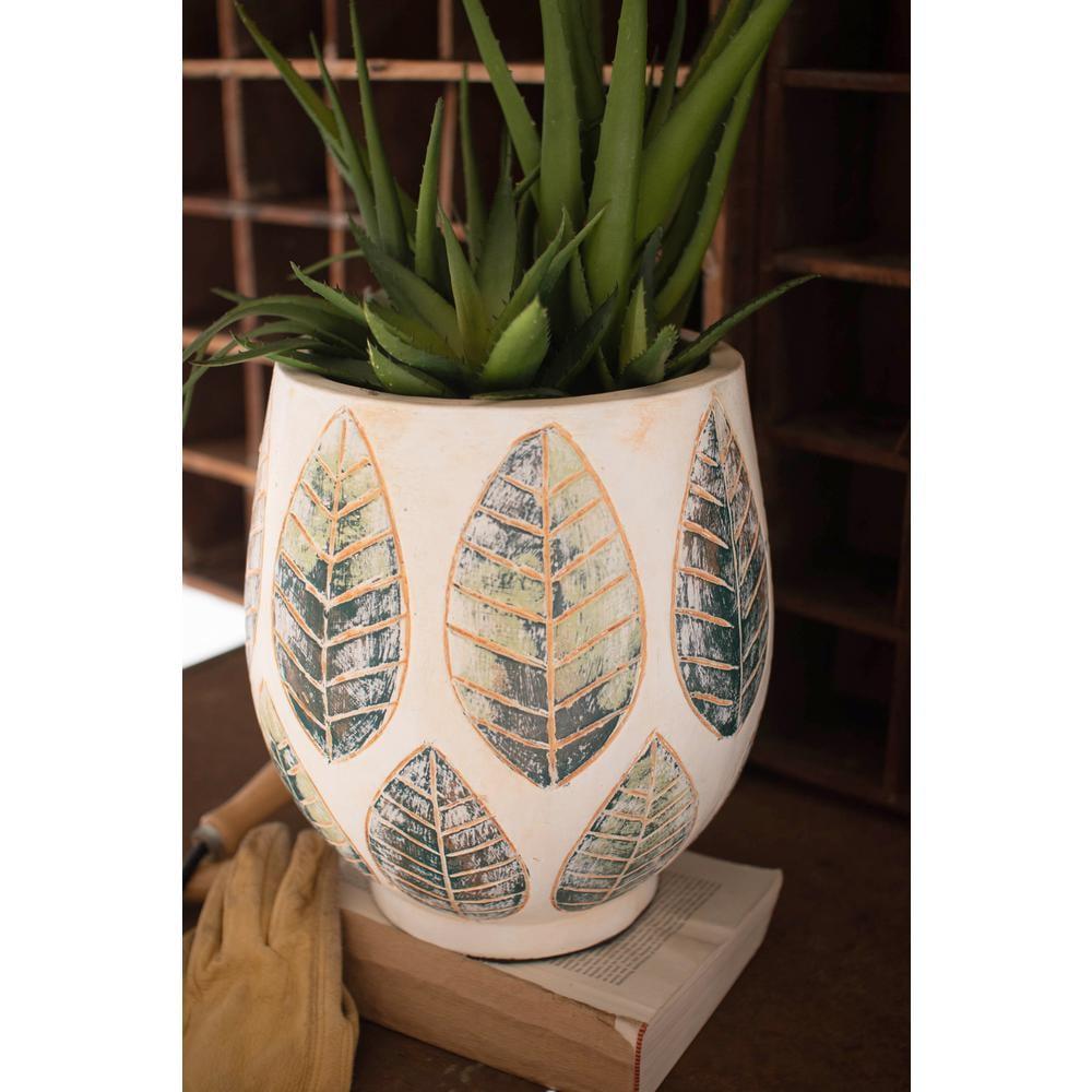 Terracotta Leaf Design 12" Decorative Ceramic Planter