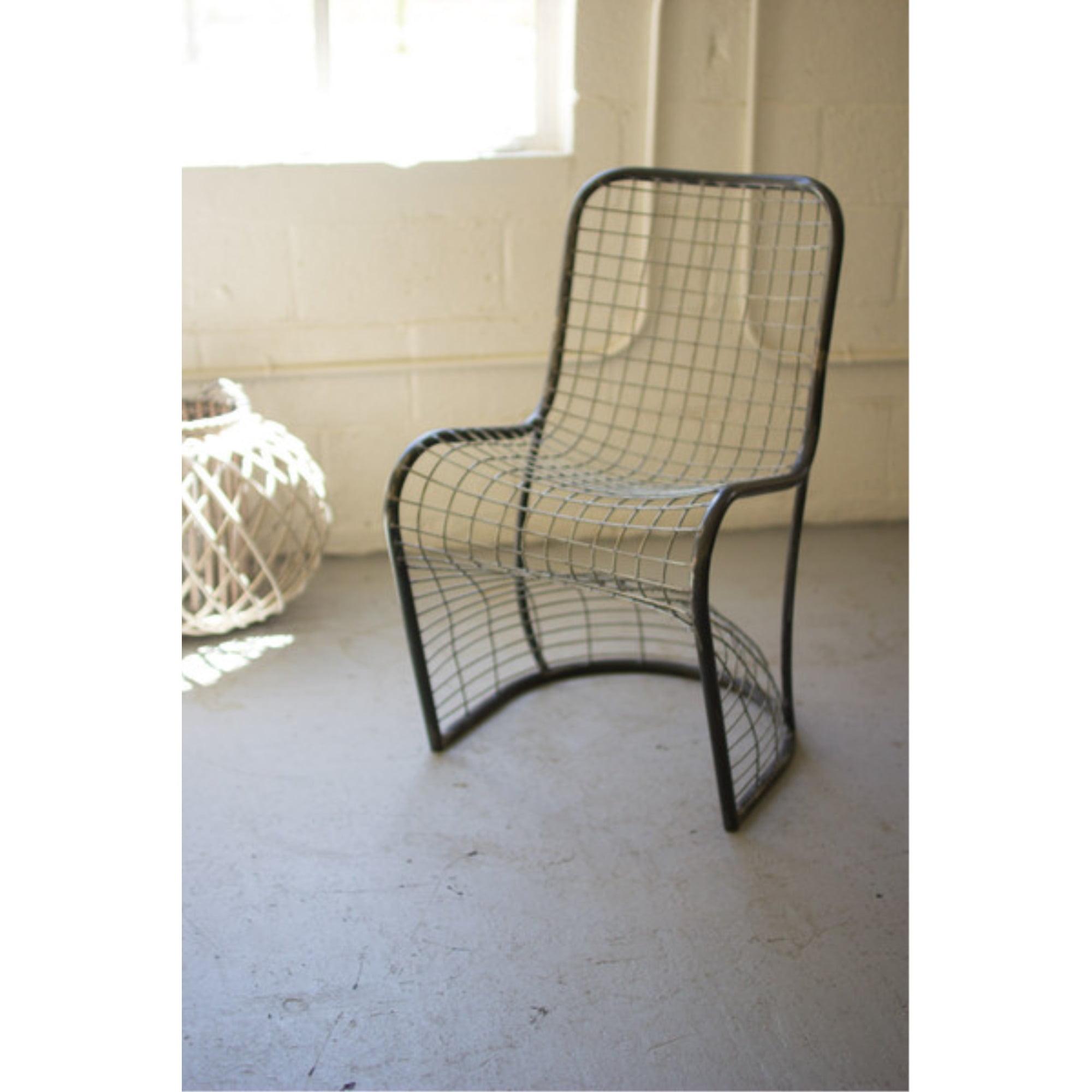 Gray Woven Metal Dining Chair with Bent Design