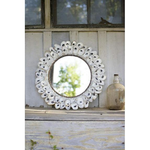 Kalalou Large Round Oyster Shell Mirror, One Size, Cream