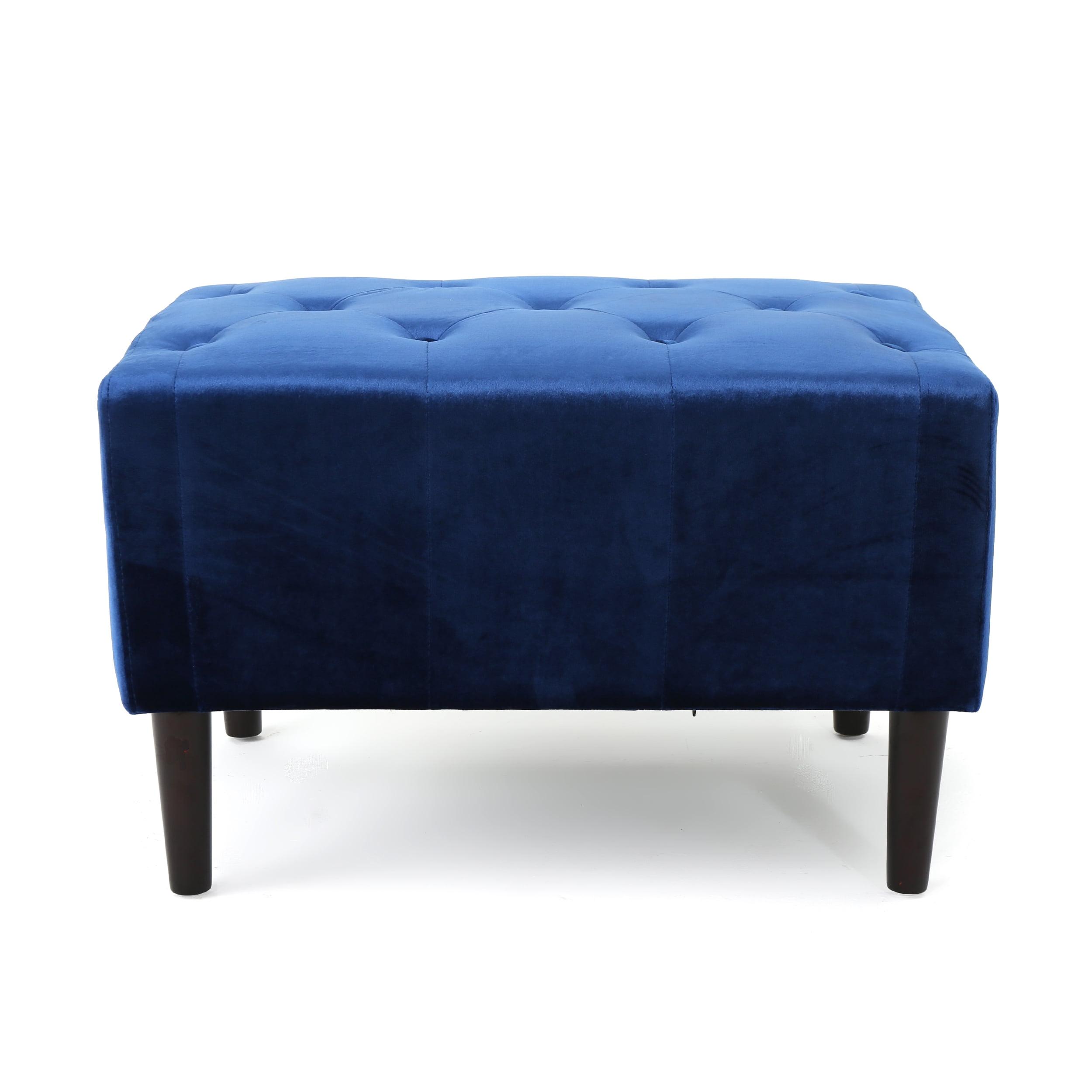 Kimiko Tufted Ottoman Navy - Christopher Knight Home: Modern Velvet Footstool, Wood Frame, Spot Clean