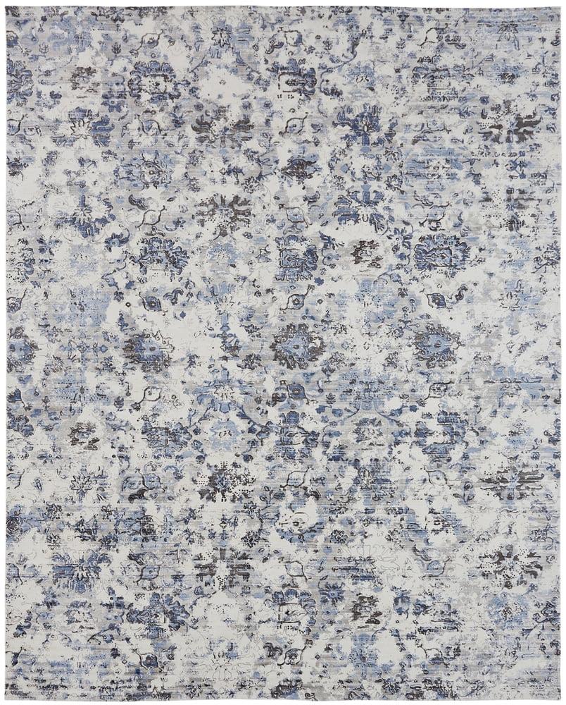 Blue and Gray Abstract Silk Blend Area Rug, 2' x 3'