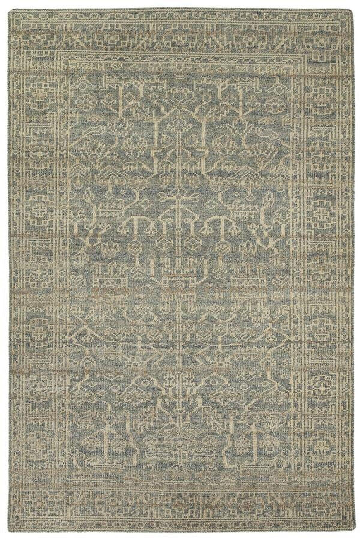 Ivory and Light Brown Hand-Knotted Wool Rectangular Rug