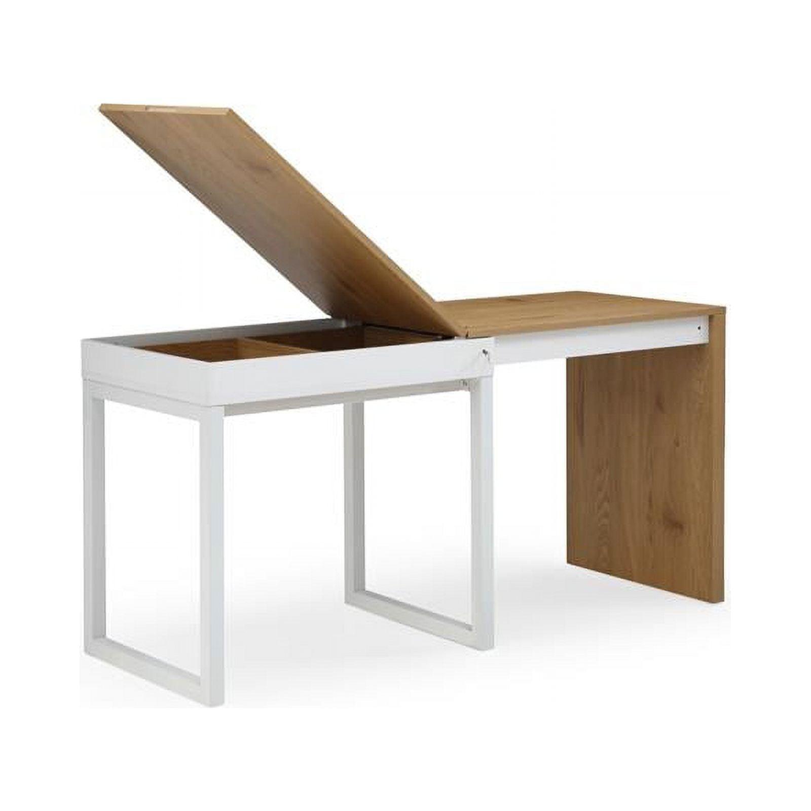 Elegant Kaliah 63'' Natural Wood & White Desk with Extendable Top and Open Storage