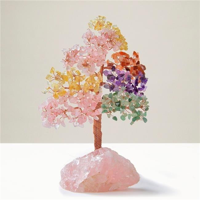 Multicolor Crystal Tree of Life with Rose Quartz Base