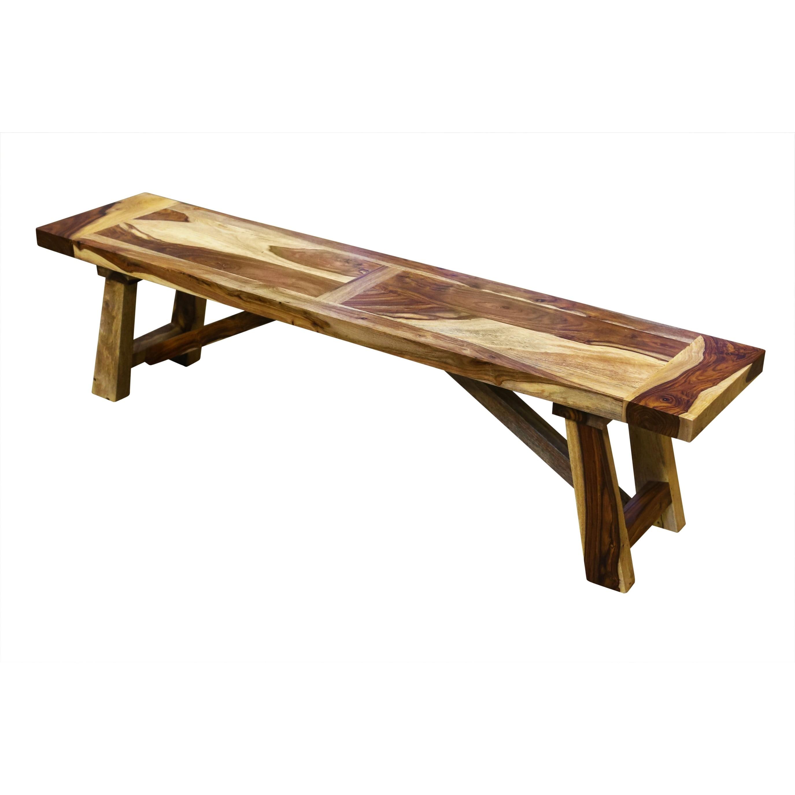 Kalispell 70" Solid Sheesham Wood Dining Bench with Black Metal Accents