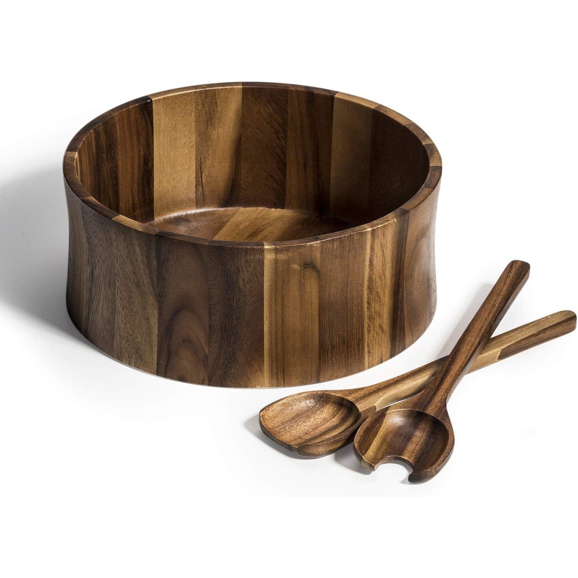 Extra Large Acacia Wood Salad Bowl with Servers