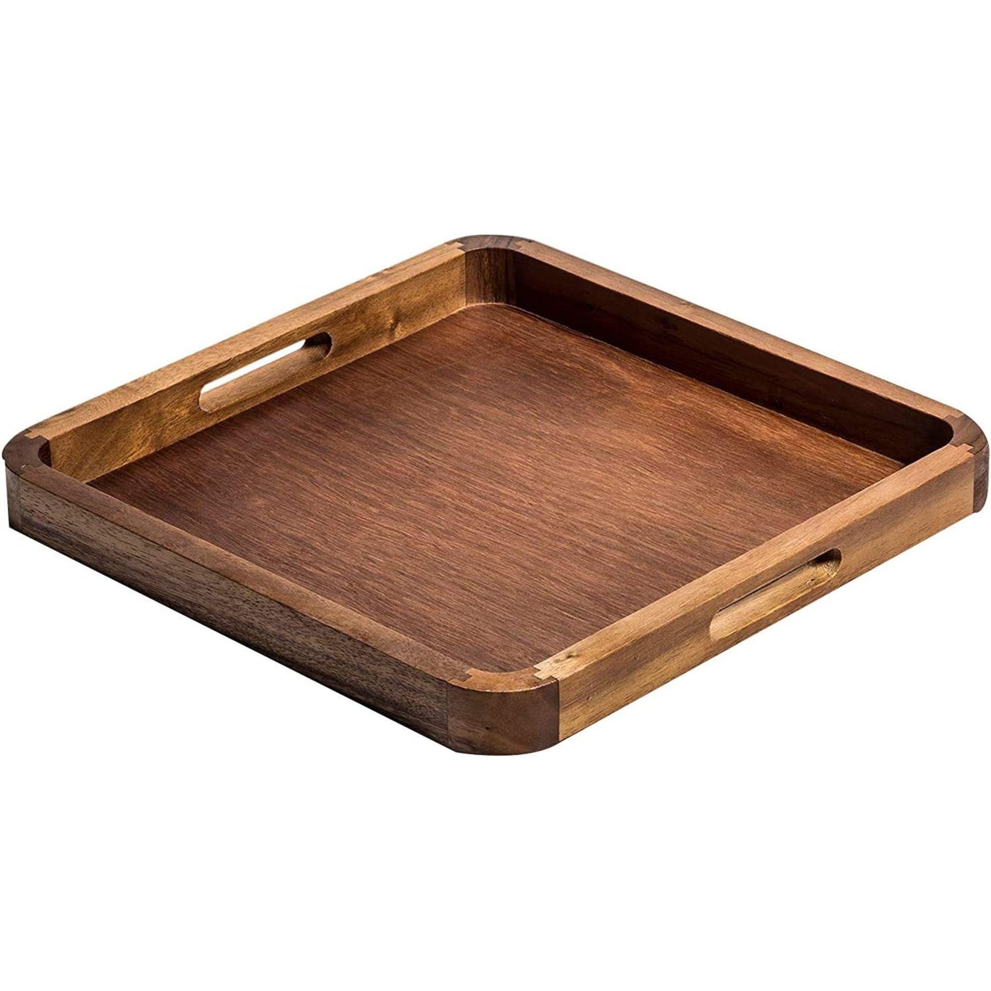 14" Square Acacia Wood Serving Tray with Handles