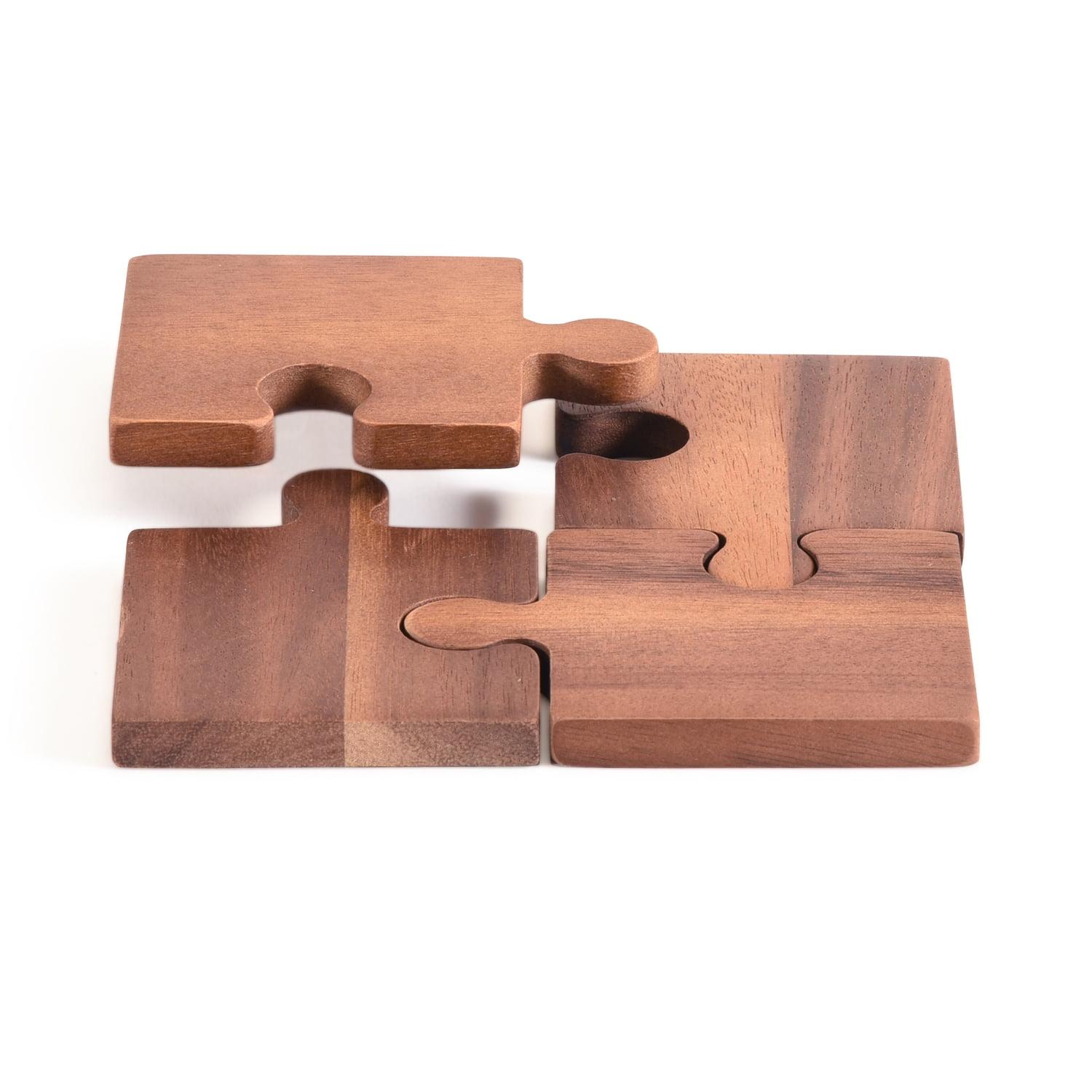 Acacia Wood Puzzle Piece Coasters Set of 4