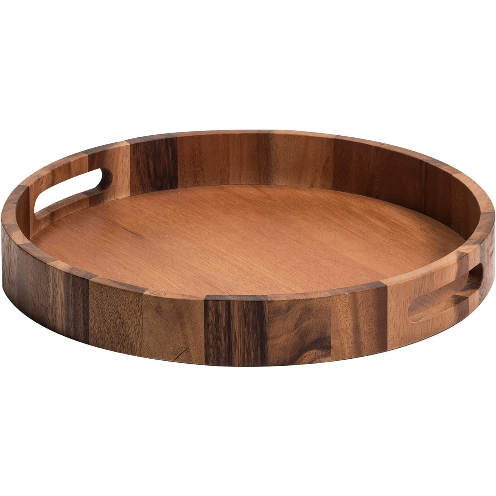 Kalmar Home Acacia Wood Round Serving Tray -15"