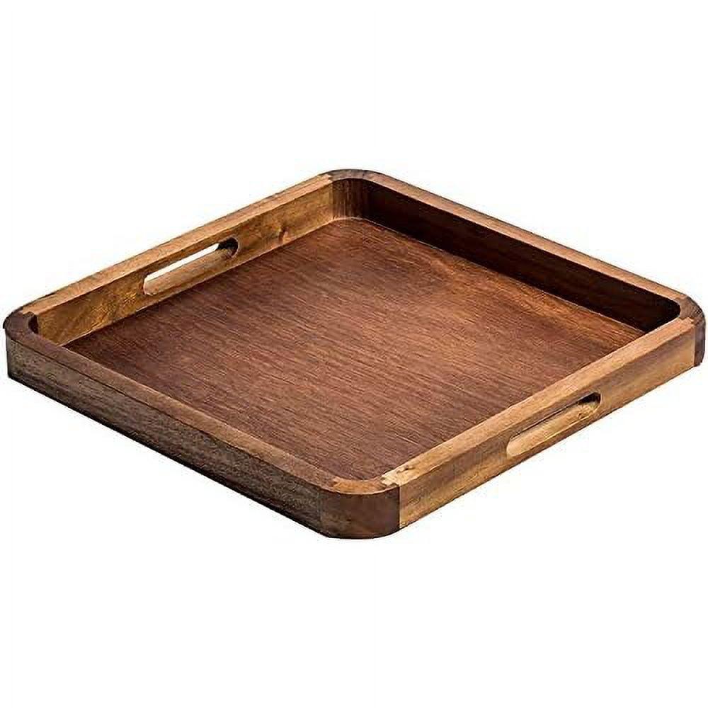 14" Square Acacia Wood Serving Tray with Handles