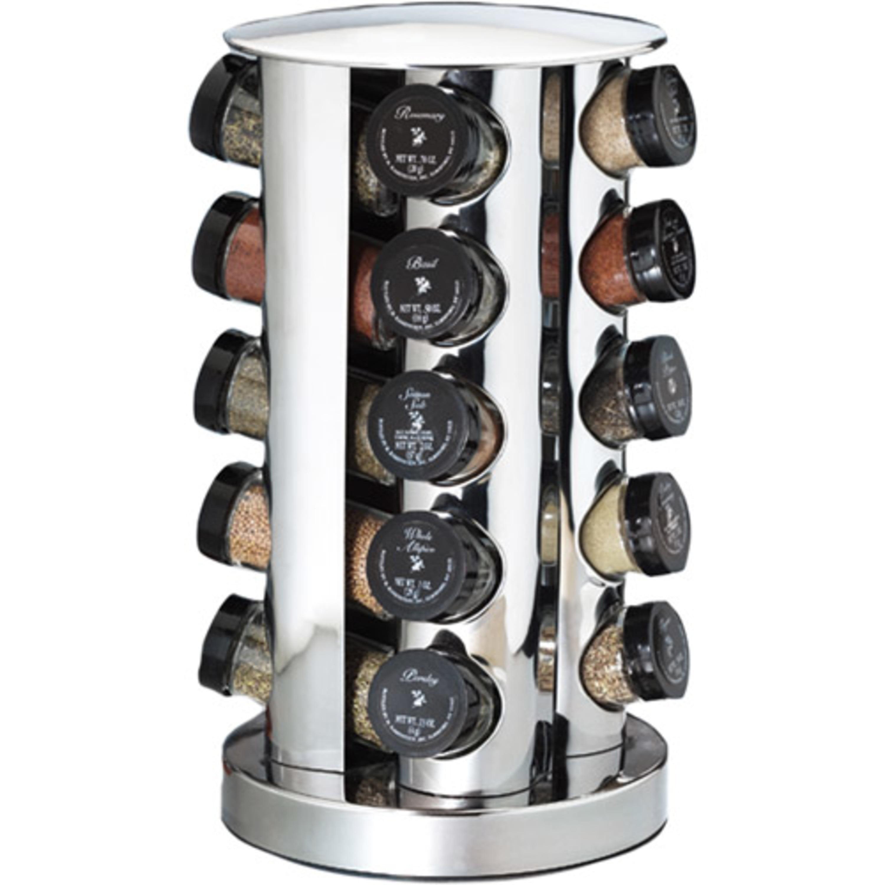 Polished Stainless Steel Revolving 20-Jar Countertop Spice Rack