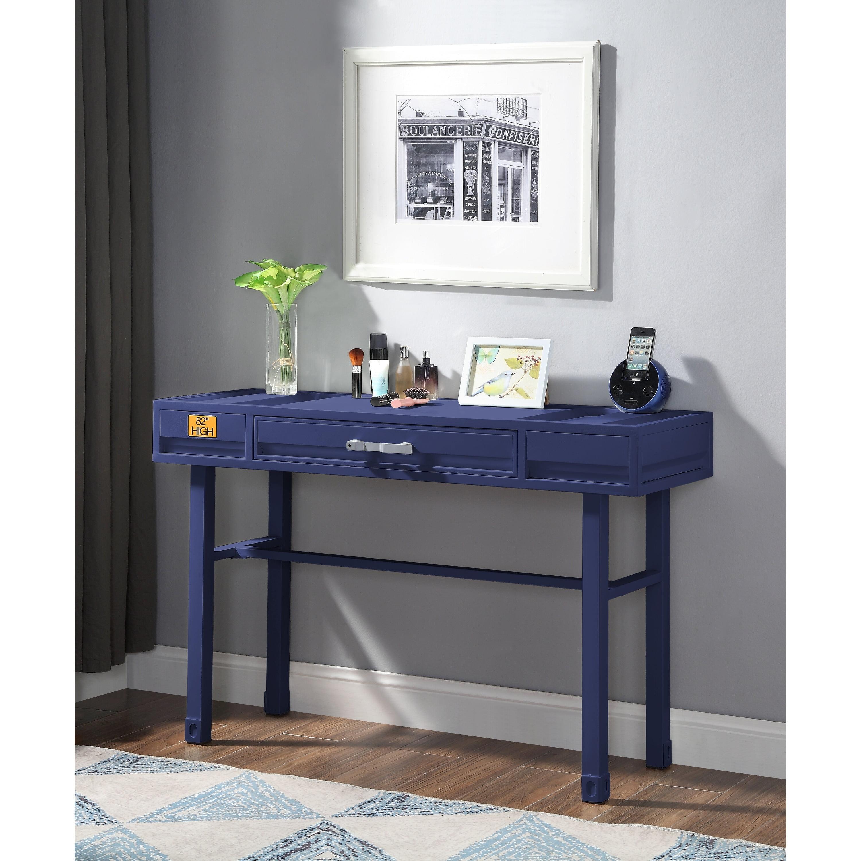 Kamloops Blue Metal and Wood Writing Desk with Drawer