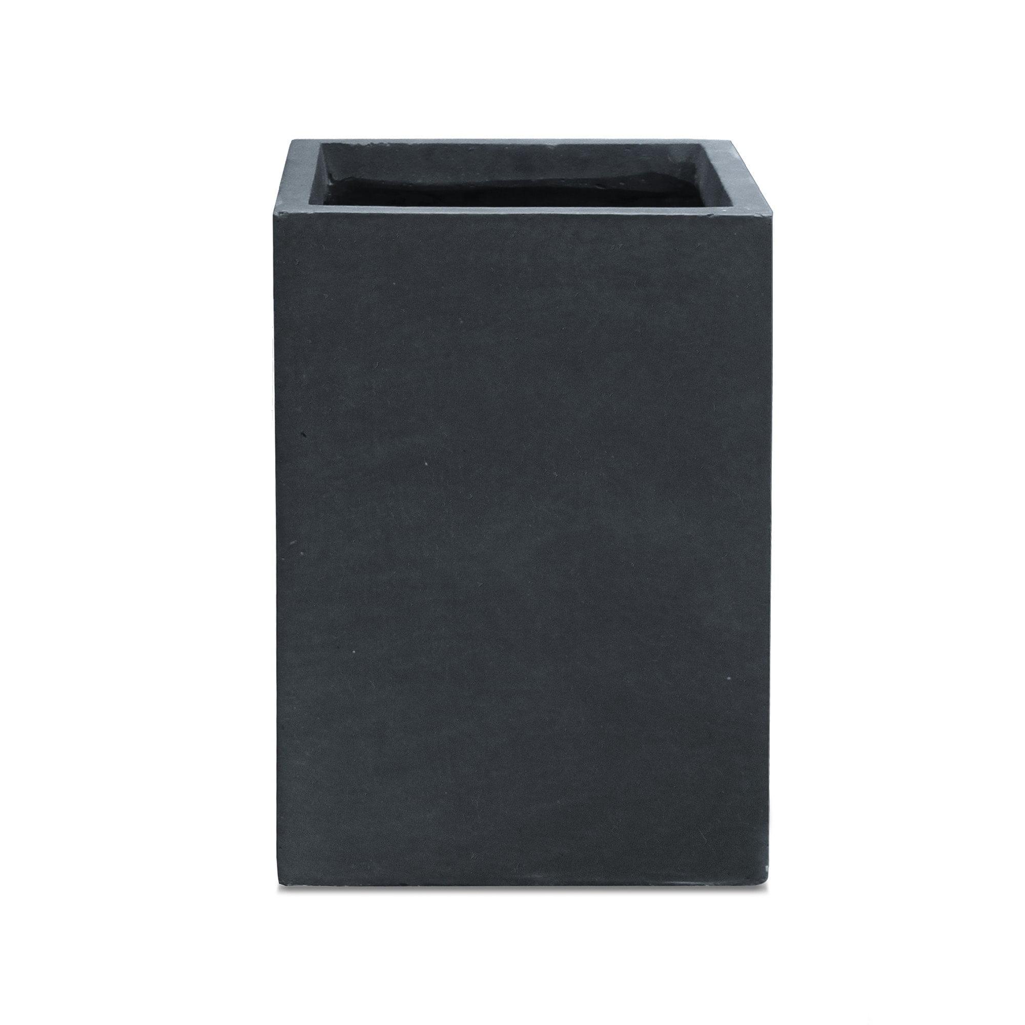 Kante 16"H Charcoal Finish Concrete Tall Square Planter, Outdoor/Indoor Lightweight Planters Pots with Drainage Hole