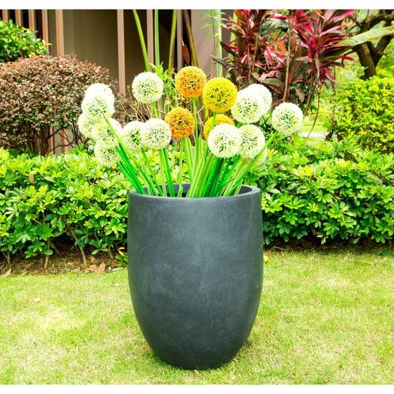 Rosemead Home & Garden, Inc. 17" Wide Kante Modern Concrete/Fiberglass Indoor Outdoor Planter Pot Charcoal Gray: Weather-Resistant